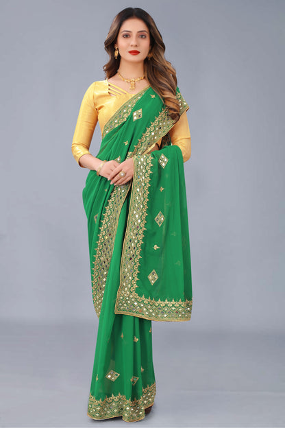 Georgette Fabric Saree with Satin Silk Blouse Piece