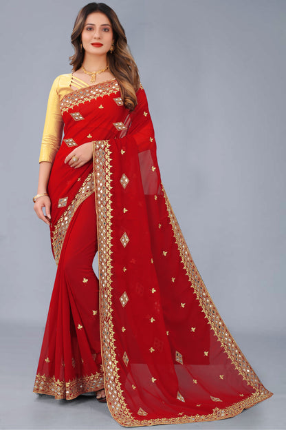 Georgette Fabric Saree with Satin Silk Blouse Piece