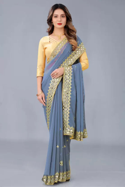 Georgette Fabric Saree with Satin Silk Blouse Piece