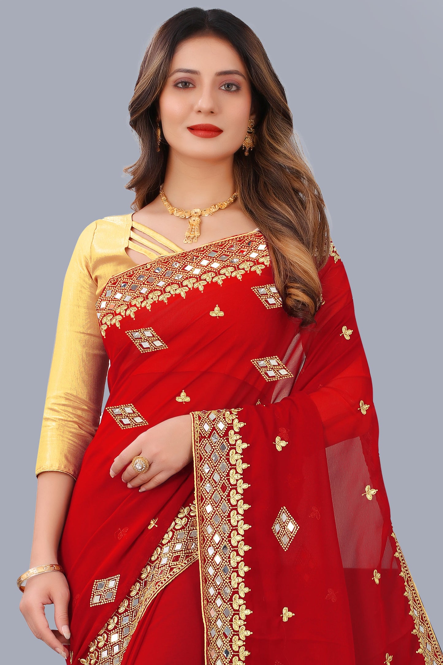 Georgette Fabric Saree with Satin Silk Blouse Piece