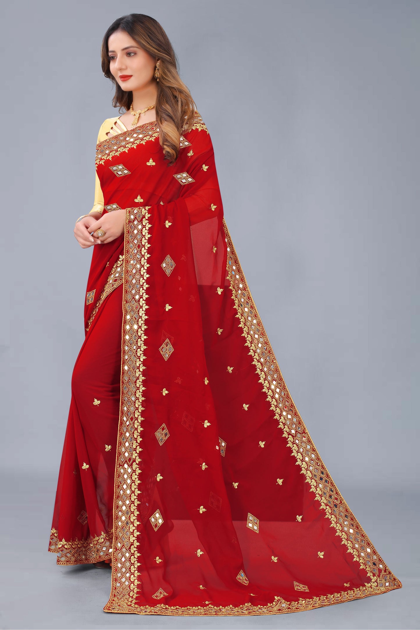 Georgette Fabric Saree with Satin Silk Blouse Piece