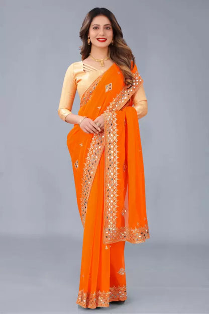 Georgette Fabric Saree with Satin Silk Blouse Piece