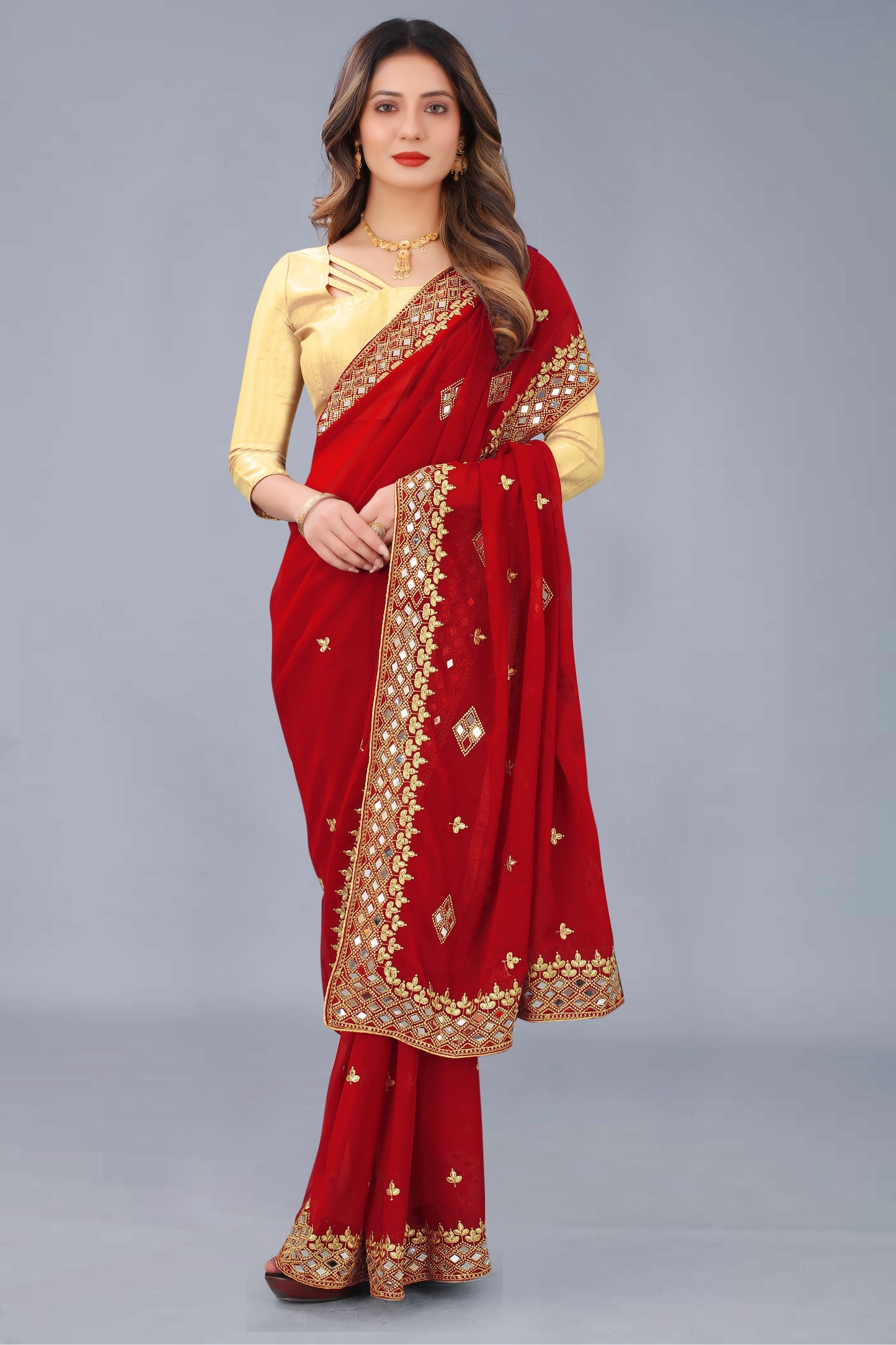 Georgette Fabric Saree with Satin Silk Blouse Piece