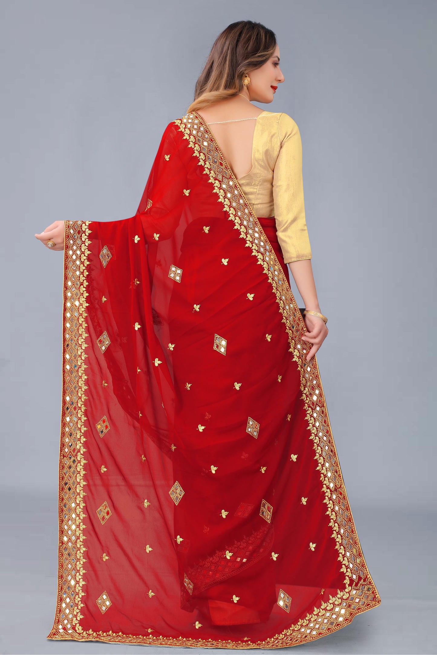 Georgette Fabric Saree with Satin Silk Blouse Piece