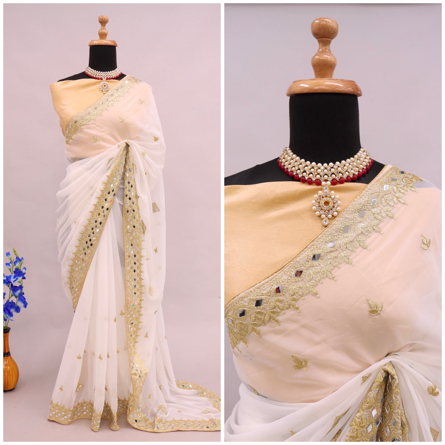 Georgette Fabric Saree with Satin Silk Blouse Piece