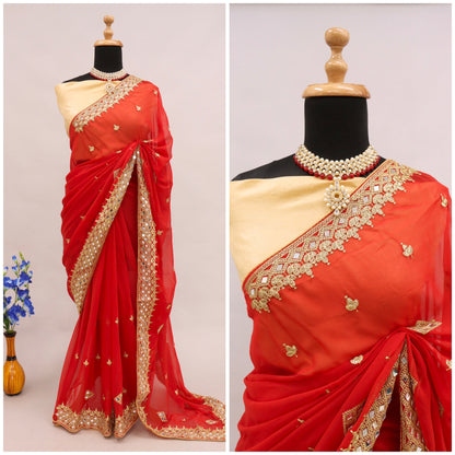 Georgette Fabric Saree with Satin Silk Blouse Piece