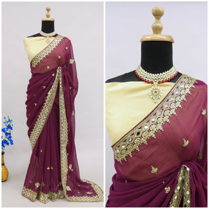 Georgette Fabric Saree with Satin Silk Blouse Piece