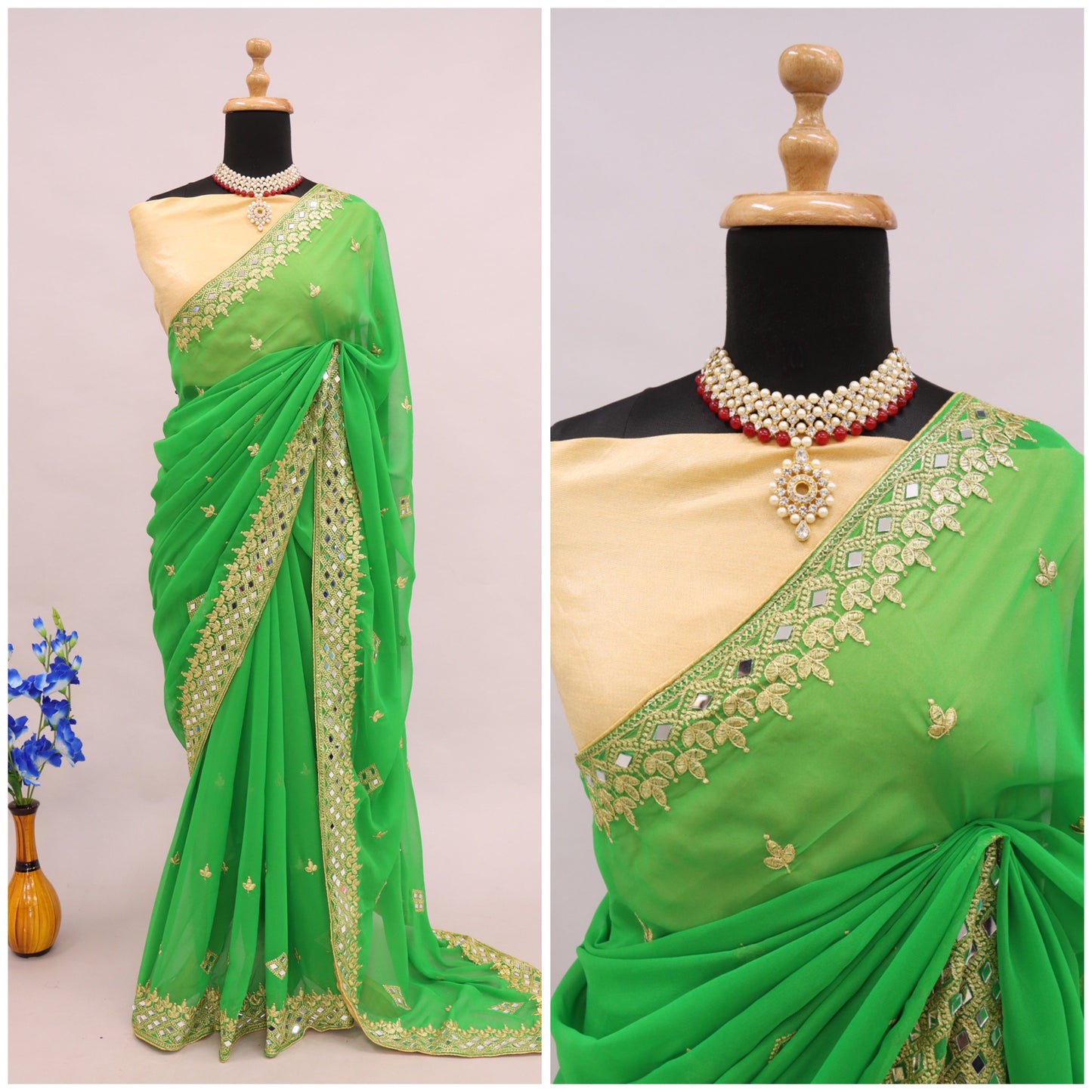 Georgette Fabric Saree with Satin Silk Blouse Piece