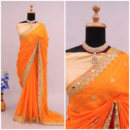 Georgette Fabric Saree with Satin Silk Blouse Piece