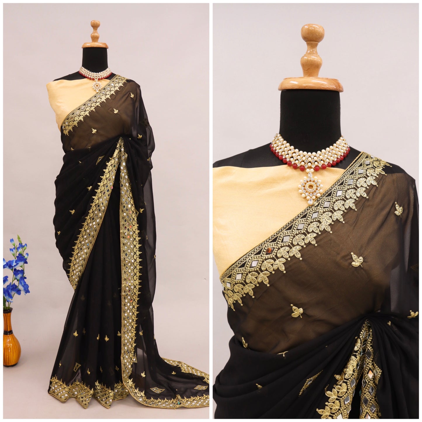 Georgette Fabric Saree with Satin Silk Blouse Piece