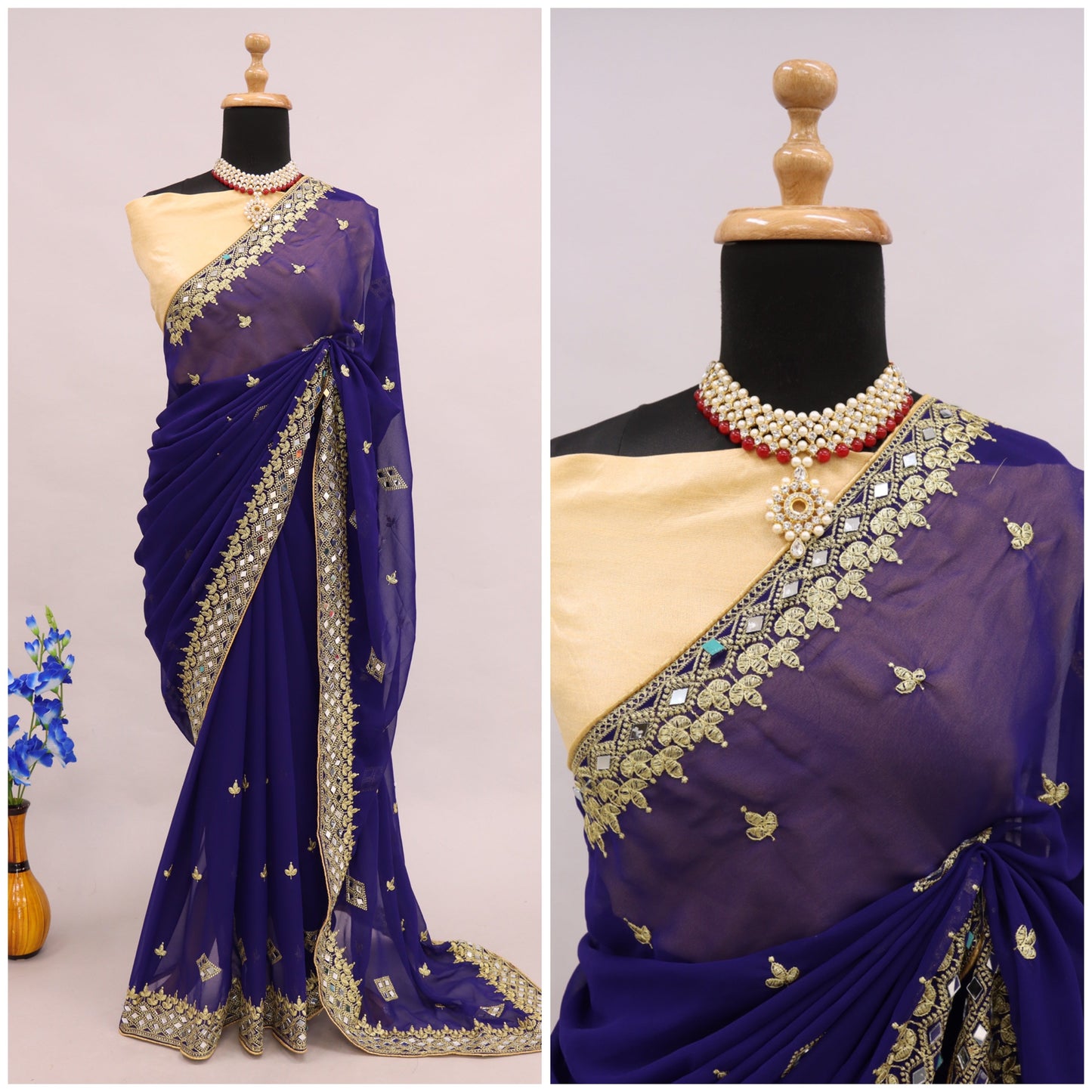 Georgette Fabric Saree with Satin Silk Blouse Piece