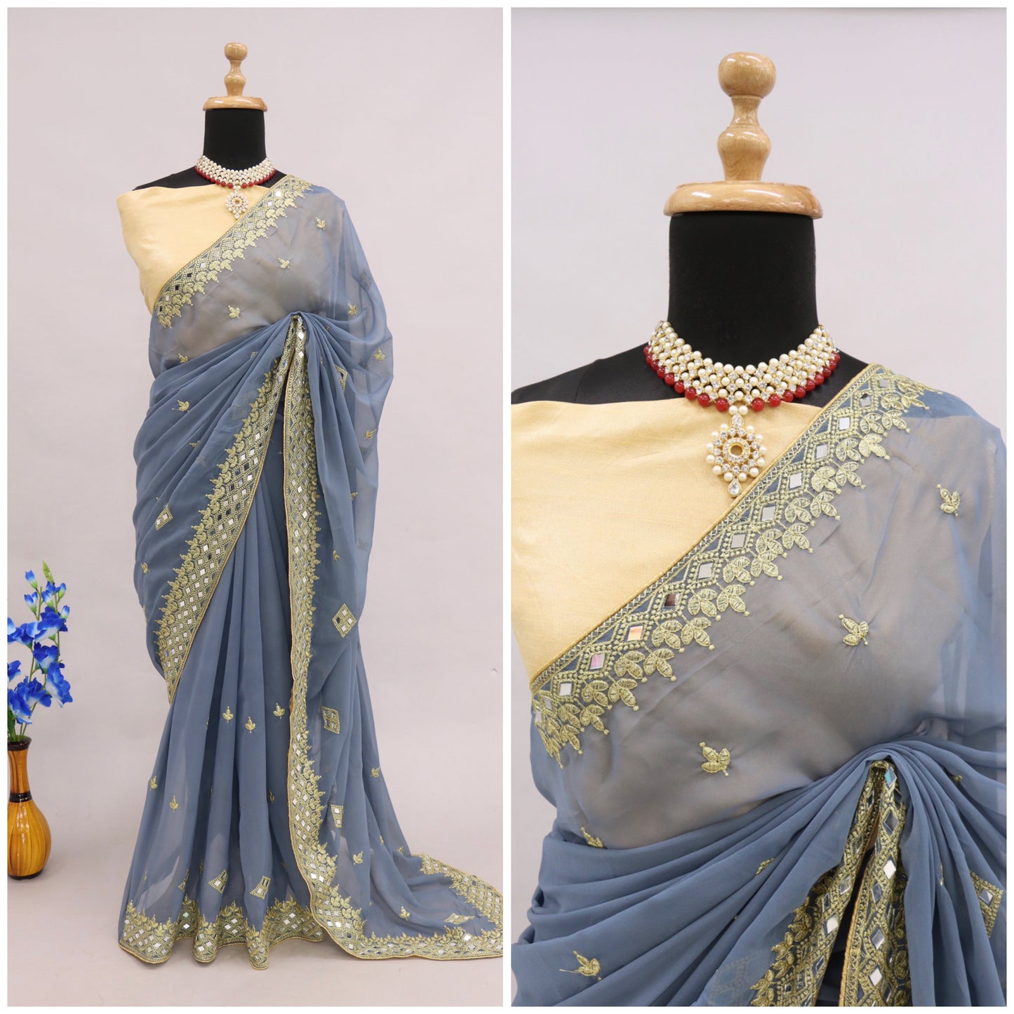 Georgette Fabric Saree with Satin Silk Blouse Piece