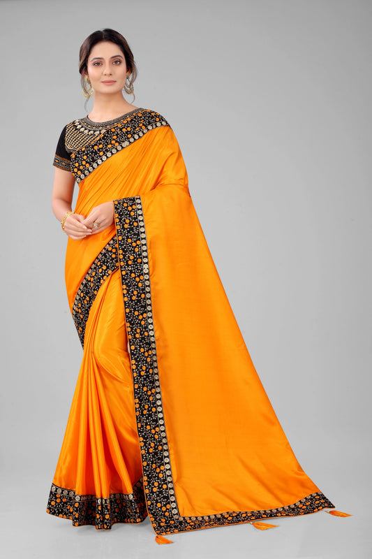 Classic Traditional Addition Embroidered Worked Lace Border with Velvet Fabric Blouse Piece Silk Saree