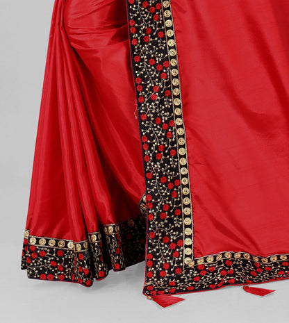 Classic Traditional Addition Embroidered Worked Lace Border with Velvet Fabric Blouse Piece Silk Saree