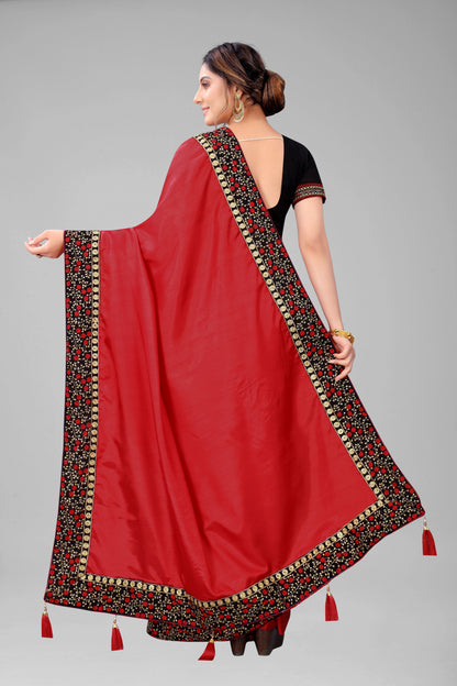 Classic Traditional Addition Embroidered Worked Lace Border with Velvet Fabric Blouse Piece Silk Saree