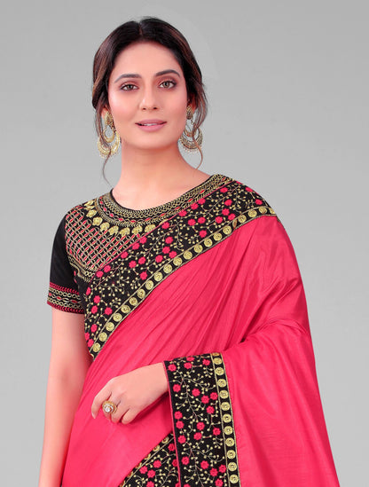 Classic Traditional Addition Embroidered Worked Lace Border with Velvet Fabric Blouse Piece Silk Saree