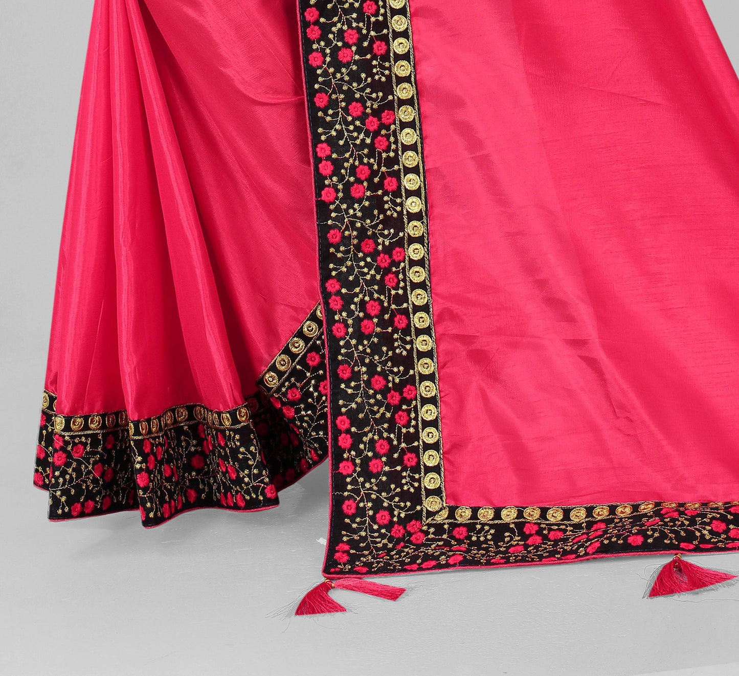 Classic Traditional Addition Embroidered Worked Lace Border with Velvet Fabric Blouse Piece Silk Saree