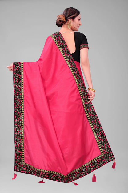 Classic Traditional Addition Embroidered Worked Lace Border with Velvet Fabric Blouse Piece Silk Saree