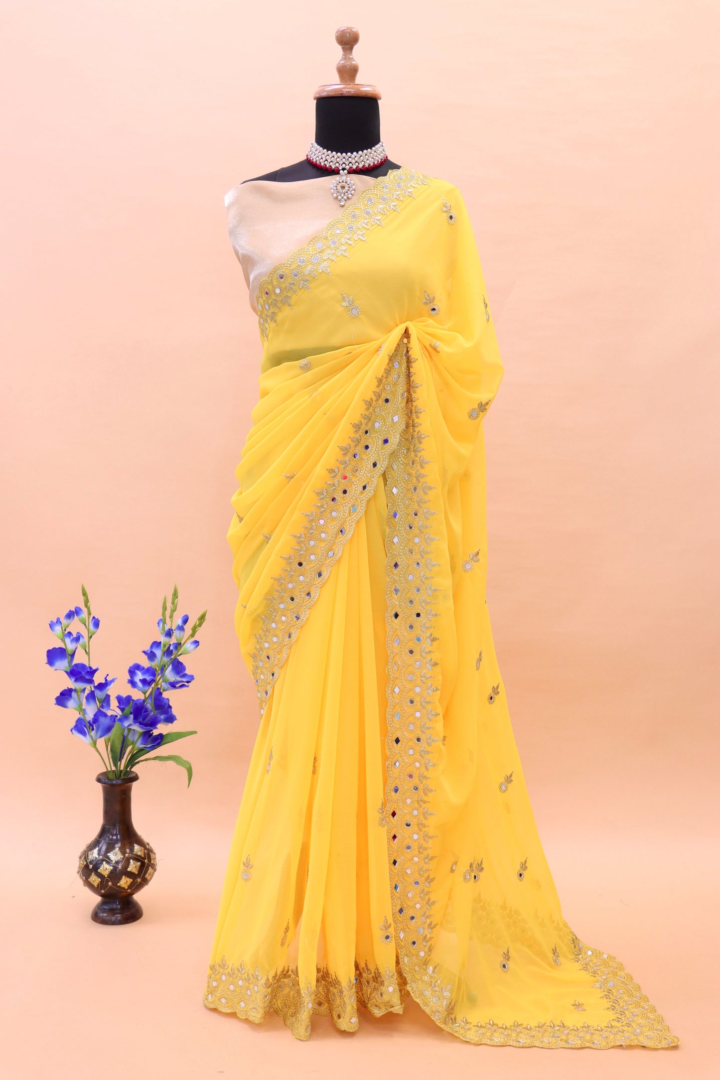 Georgette fabric Saree with Satin Silk fabric Blouse Piece