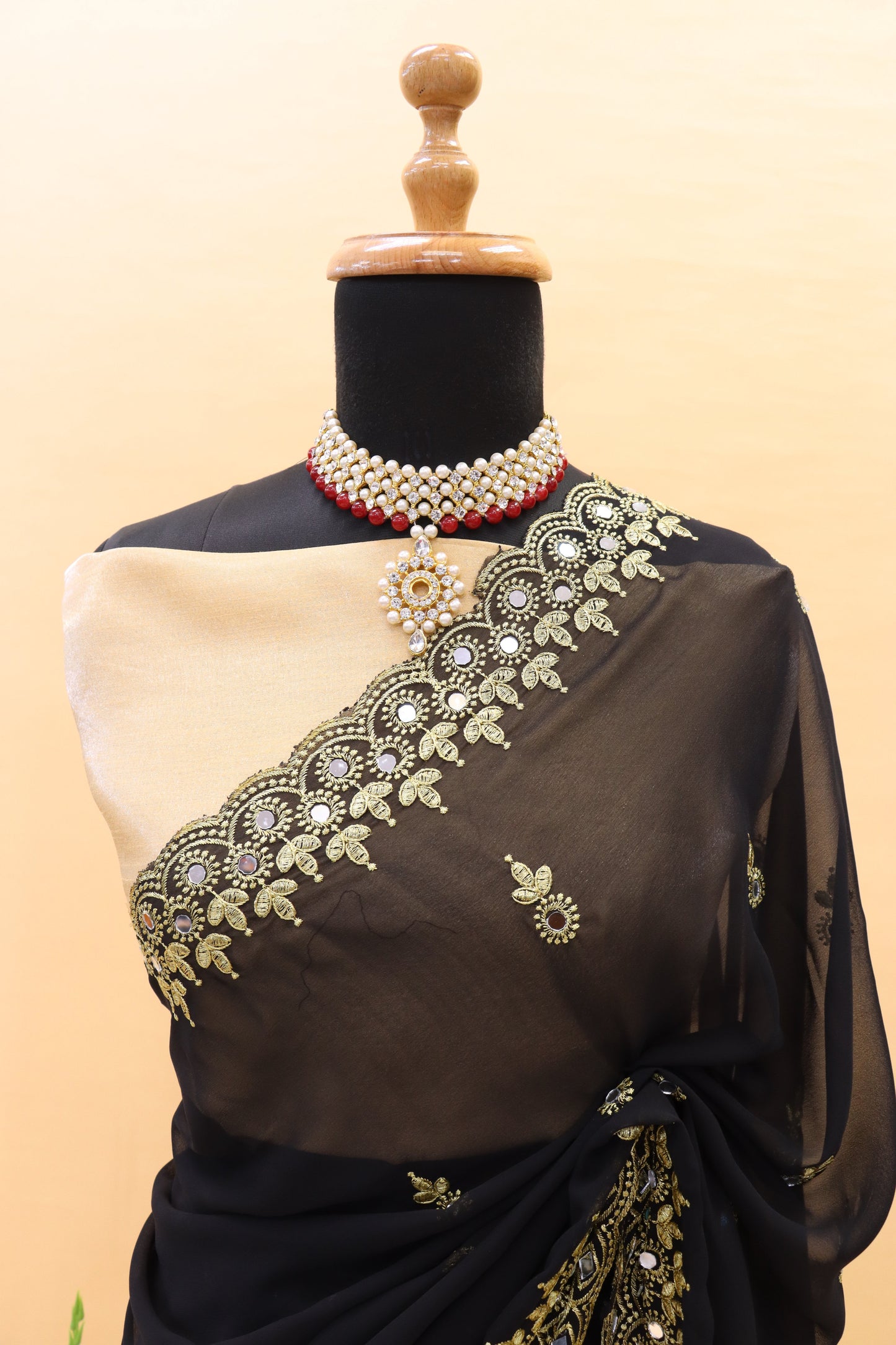 Georgette fabric Saree with Satin Silk fabric Blouse Piece