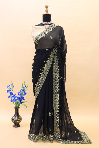 Georgette fabric Saree with Satin Silk fabric Blouse Piece