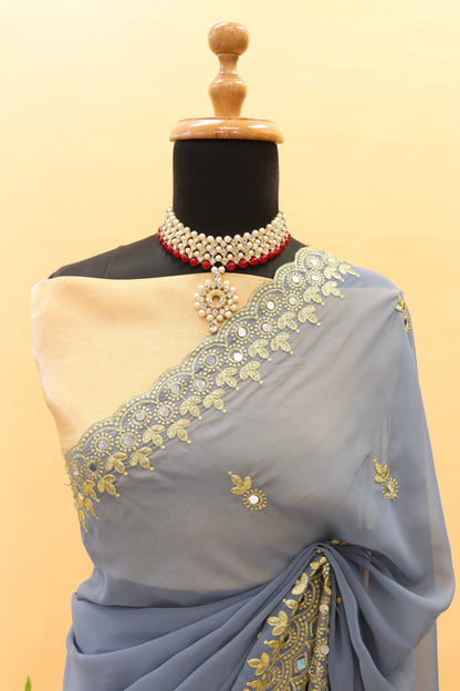 Georgette fabric Saree with Satin Silk fabric Blouse Piece