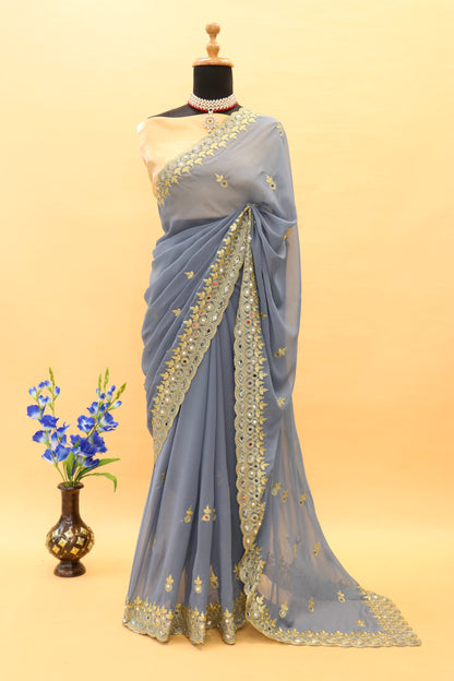 Georgette fabric Saree with Satin Silk fabric Blouse Piece