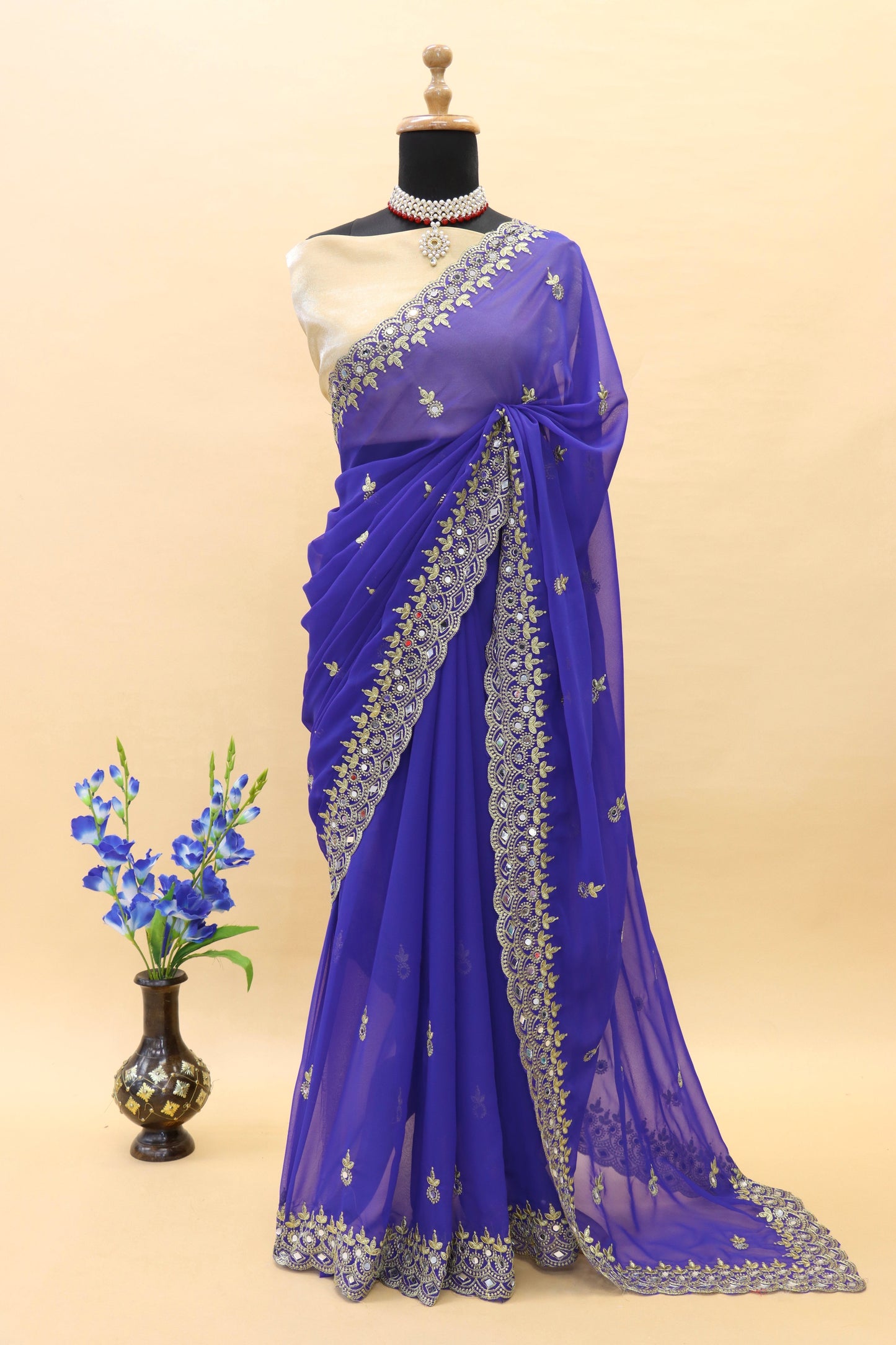 Georgette fabric Saree with Satin Silk fabric Blouse Piece