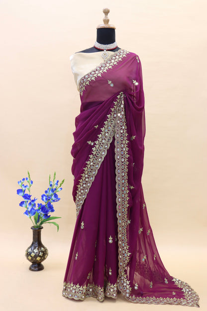 Georgette fabric Saree with Satin Silk fabric Blouse Piece