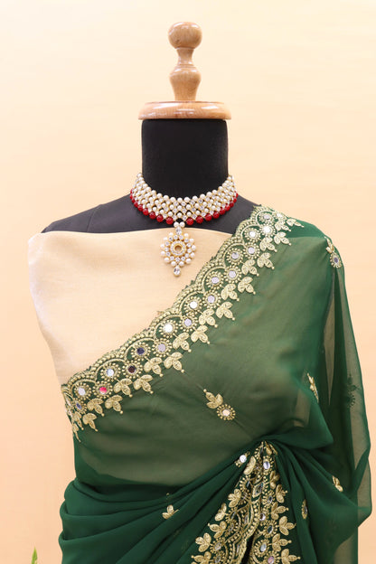 Georgette fabric Saree with Satin Silk fabric Blouse Piece