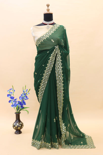 Georgette fabric Saree with Satin Silk fabric Blouse Piece