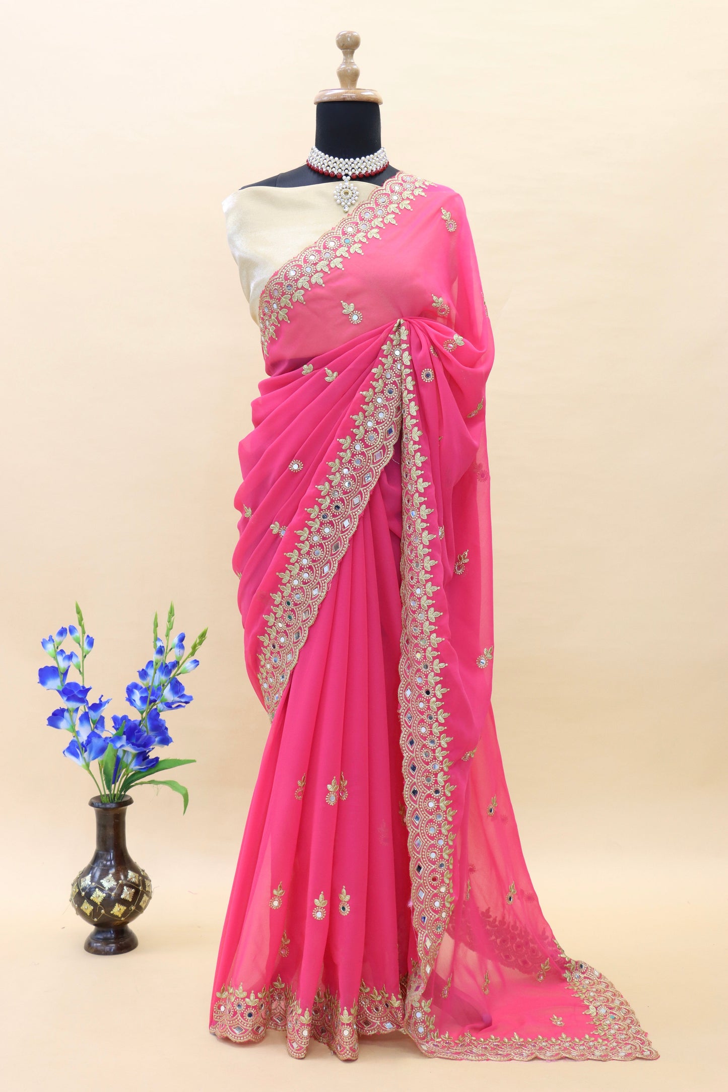 Georgette fabric Saree with Satin Silk fabric Blouse Piece