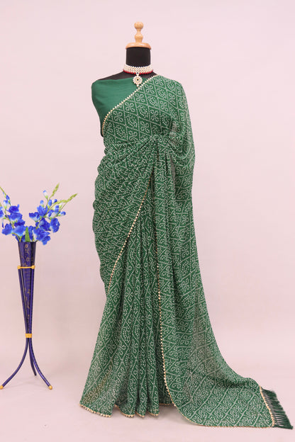 Bandhani Patterned Digital Printed Georgette Saree with Muslin Blouse Piece