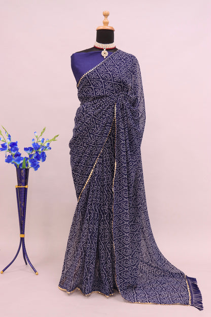 Bandhani Patterned Digital Printed Georgette Saree with Muslin Blouse Piece