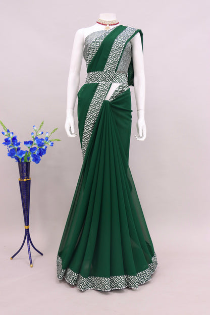 Modern Stylish Digital Printed Lace Border Saree with Printed Blouse piece