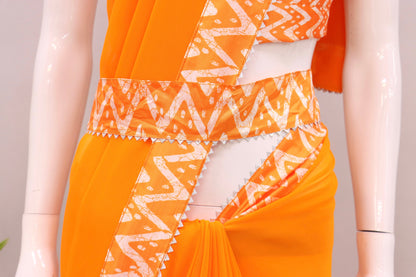 Modern Stylish Digital Printed Lace Border Saree with Printed Blouse piece