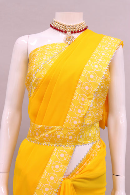 Modern Stylish Digital Printed Lace Border Saree with Printed Blouse piece