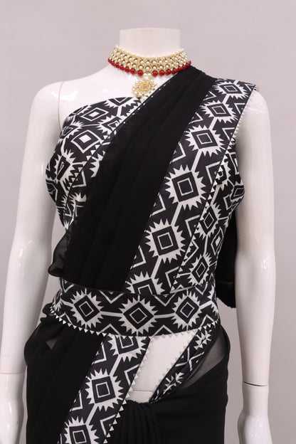 Modern Stylish Digital Printed Lace Border Saree with Printed Blouse piece