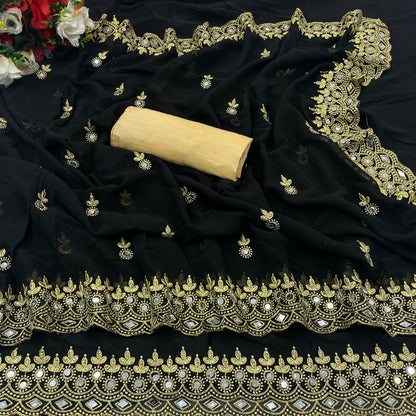 Georgette fabric Saree with Satin Silk fabric Blouse Piece