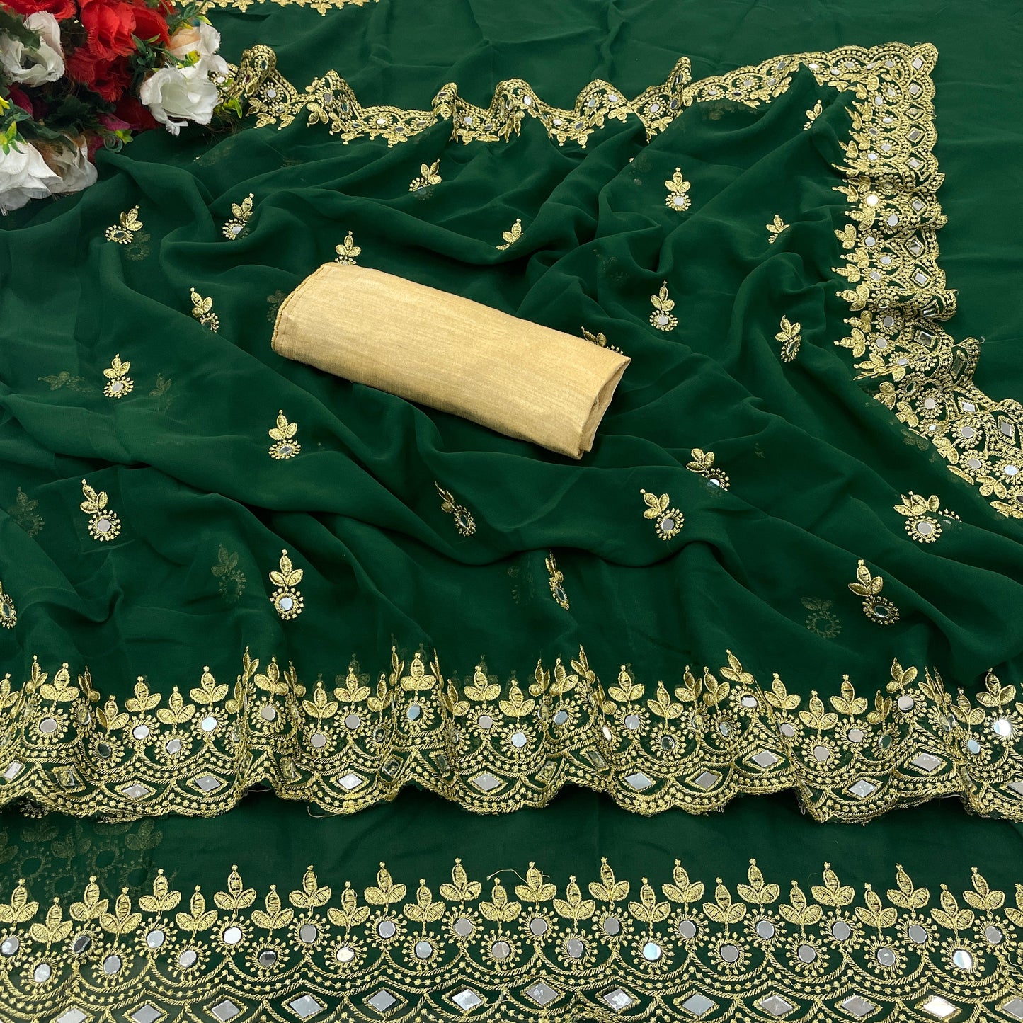 Georgette fabric Saree with Satin Silk fabric Blouse Piece