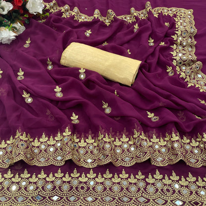 Georgette fabric Saree with Satin Silk fabric Blouse Piece