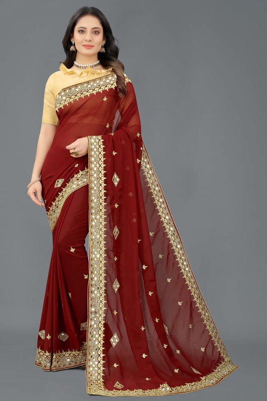 Trending Georgette Saree with Satin Silk Blouse Piece