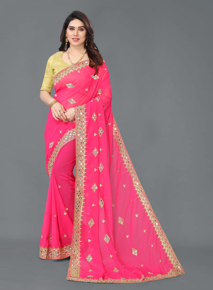 Trending Georgette Saree with Satin Silk Blouse Piece