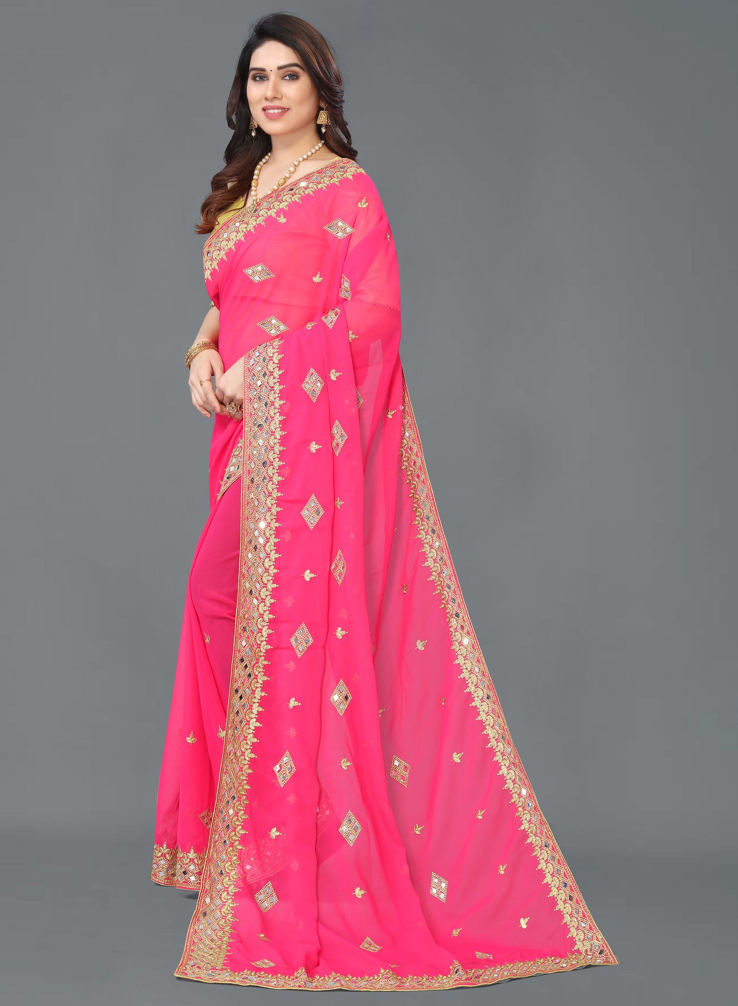 Trending Georgette Saree with Satin Silk Blouse Piece