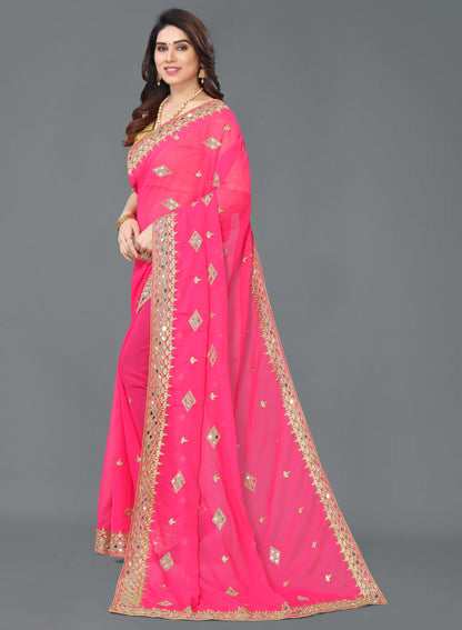 Trending Georgette Saree with Satin Silk Blouse Piece