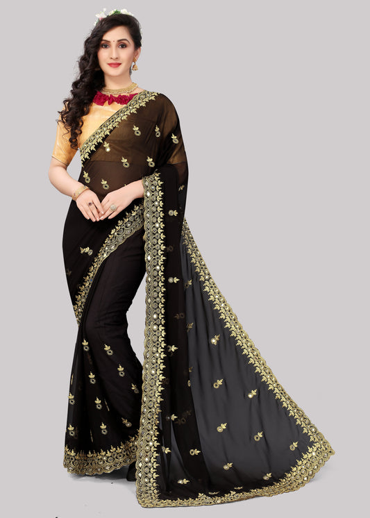 Georgette fabric Saree with Satin Silk fabric Blouse Piece