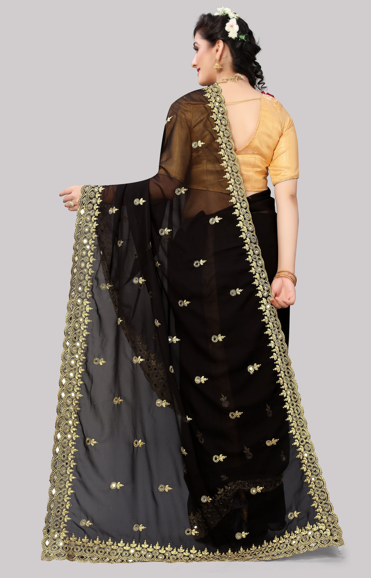 Georgette fabric Saree with Satin Silk fabric Blouse Piece