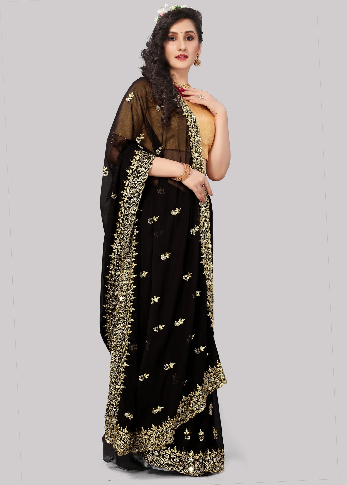 Georgette fabric Saree with Satin Silk fabric Blouse Piece