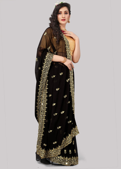 Georgette fabric Saree with Satin Silk fabric Blouse Piece