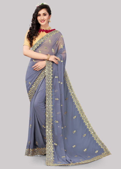 Georgette fabric Saree with Satin Silk fabric Blouse Piece